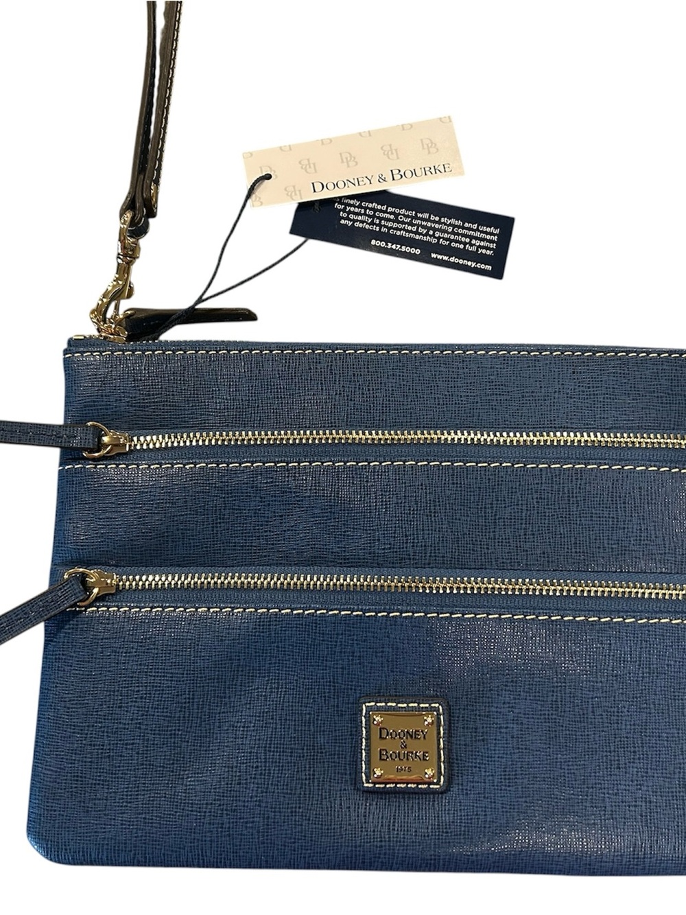Dooney & Bourke Navy Blue Leather Double-Zip Wristlet